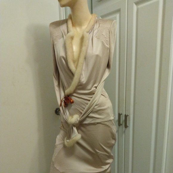 ❤️ICONIC TOM FORD YSL YVES SAINT LAURENT RIVE GAUCHE SILK MINK RUNWAY SKIRT SUIT - Picture 3 of 15